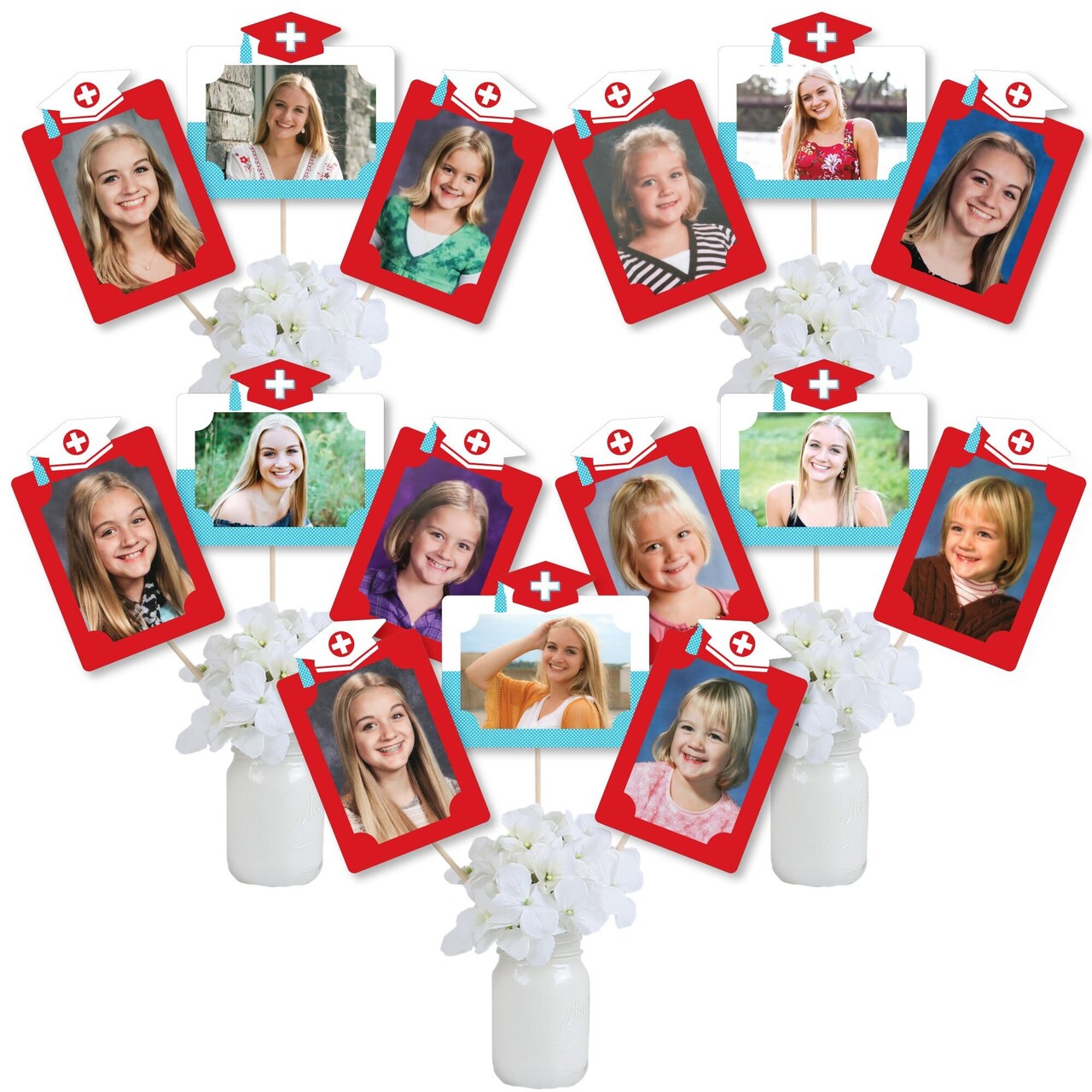 Big Dot of Happiness Nurse Graduation - Medical Nursing Graduation Party Picture Centerpiece Sticks - Photo Table Toppers - 15 Pieces